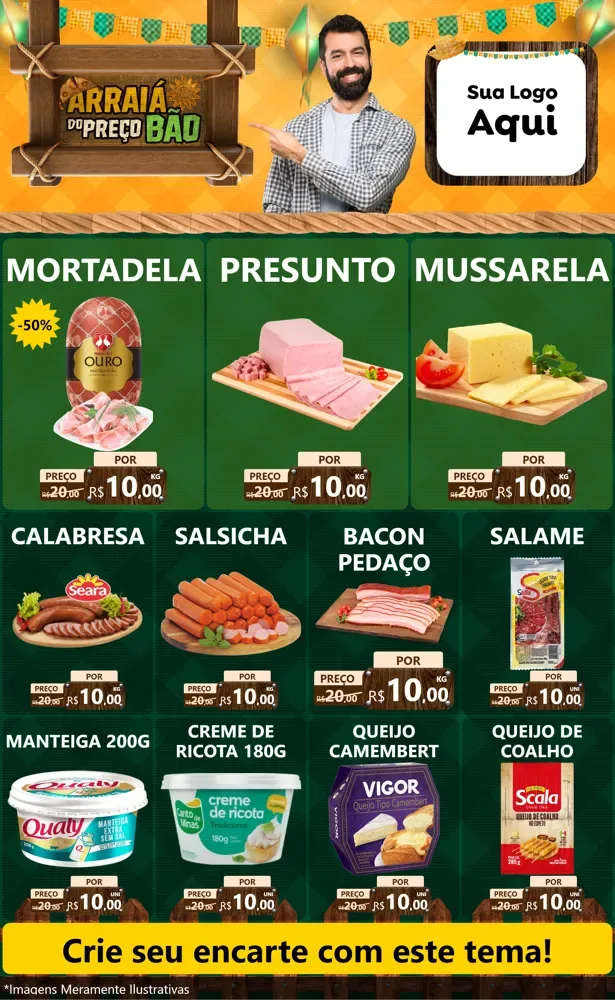 Modelo de Encarte para Encarte Grande com o tema Arraiá do preço bão para Frios e Laticínios