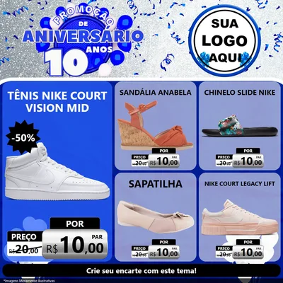 Modelo de Rede Social para Feed Facebook com o tema Promoção de Aniversário - 10 Anos para Calçados