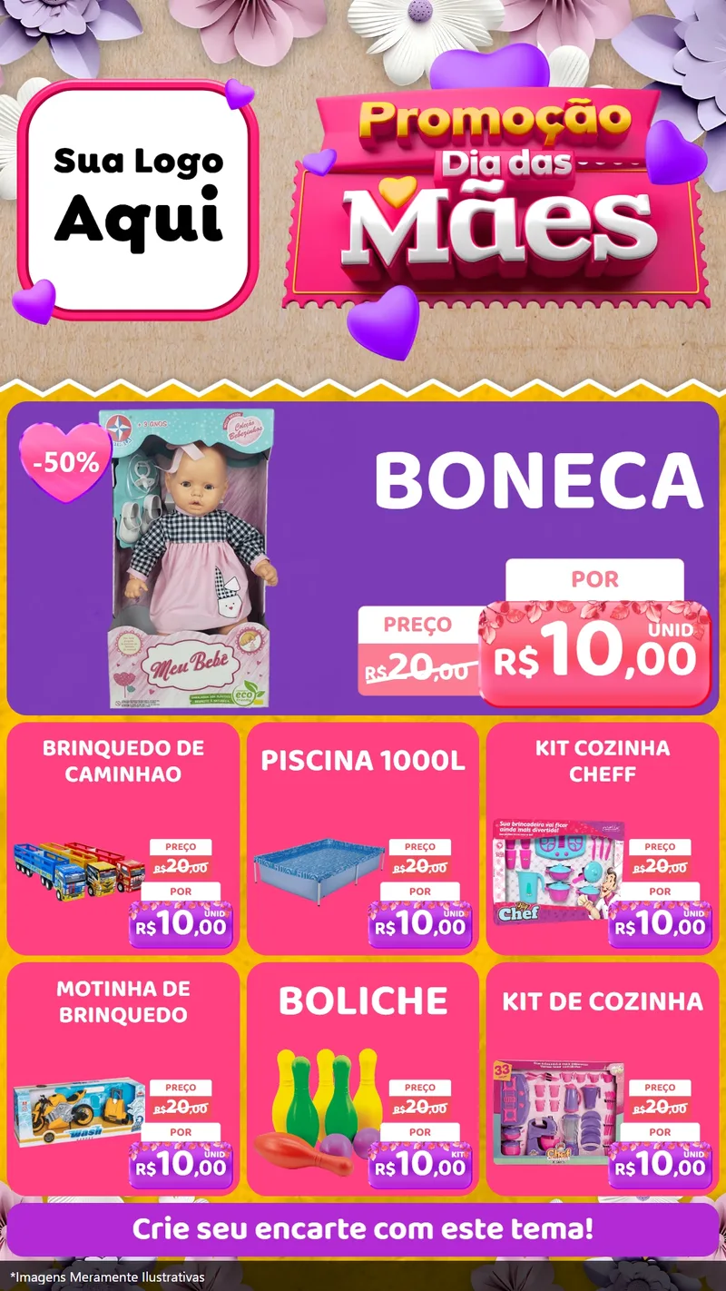 Modelo de Rede Social para Stories com o tema Promoção Dia das Mães para Brinquedos