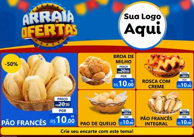 Modelo de Encarte para Encarte A4 Horizontal com o tema Arraiá de Ofertas - Junina para Padaria