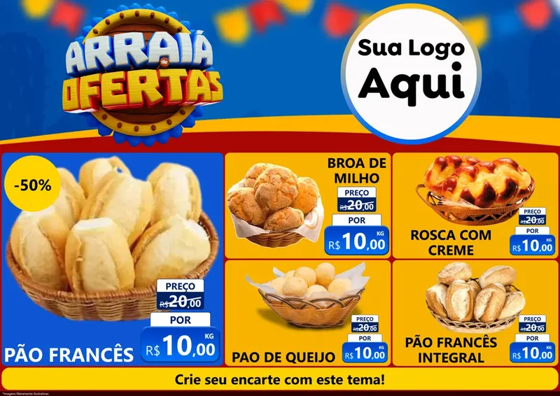 Modelo de Encarte para Encarte A4 Horizontal com o tema Arraiá de Ofertas - Junina para Padaria