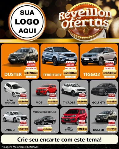 Modelo de Rede Social para Feed Instagram com o tema Réveillon de Ofertas para Concessionaria de Carros