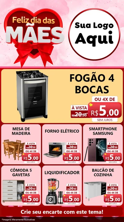 Modelo de Rede Social para Stories com o tema Feliz Dia Das Mães para Móveis e Eletro
