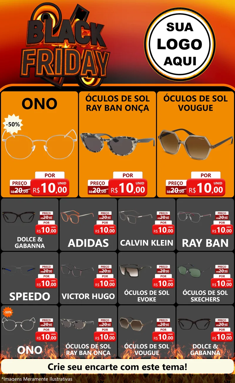 Modelo de Encarte para Encarte Grande com o tema Black Friday para Óticas