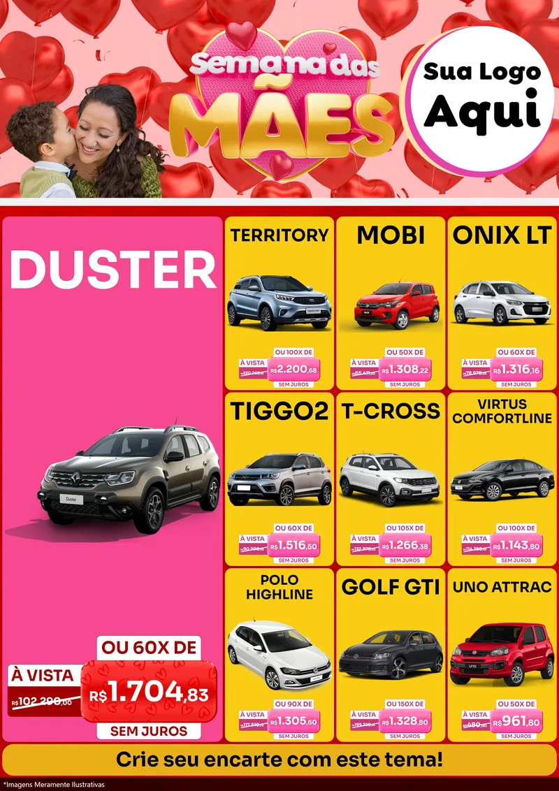 Modelo de Encarte para Encarte A4 Vertical com o tema Semana Das Mães para Concessionaria de Carros