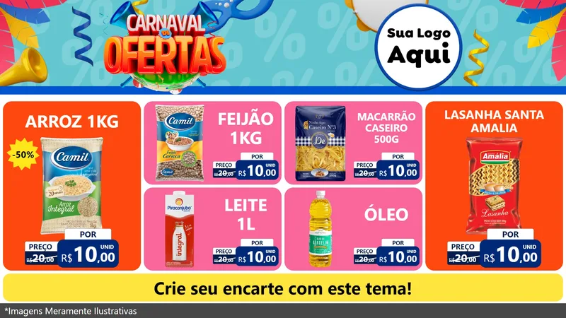 Modelo de TV para TV Horizontal com o tema Carnaval de Ofertas para Supermercado