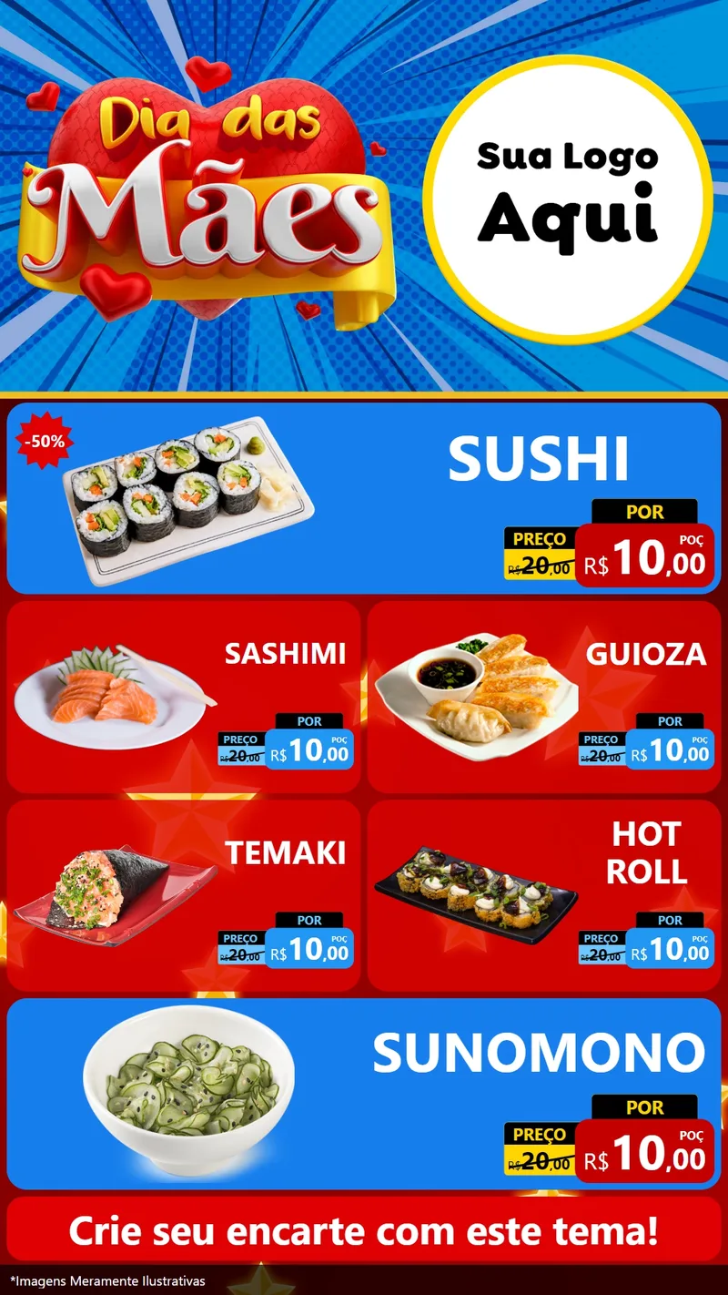 Modelo de TV para TV Vertical com o tema Dia das Mães para Comida japonesa