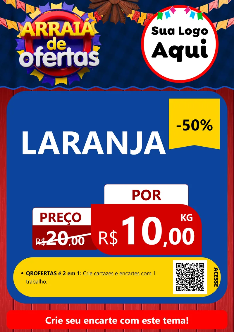 Modelo de Cartaz para Cartaz A4 Vertical com o tema Arraiá de Ofertas para Hortifrúti