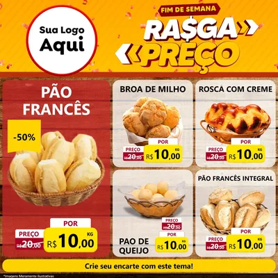 Modelo de Rede Social para Feed Facebook com o tema Fim de Semana Rasga Preços para Padaria