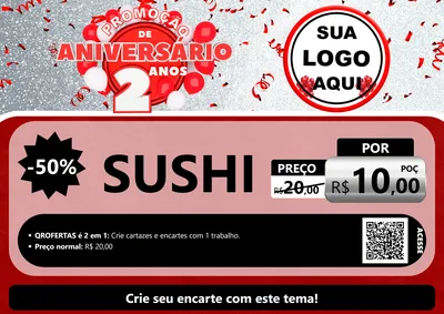 Modelo de Cartaz para Cartaz A4 Horizontal com o tema Promoção de Aniversário - 2 Anos para Comida japonesa