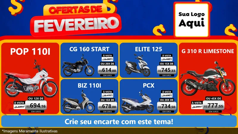 Modelo de TV para TV Horizontal com o tema Ofertas de Fevereiro para Concessionaria de Motos