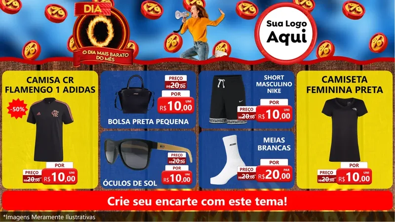 Modelo de TV para TV Horizontal com o tema Dia O - O Dia Mais Barato Do Mês para Roupas e acessórios