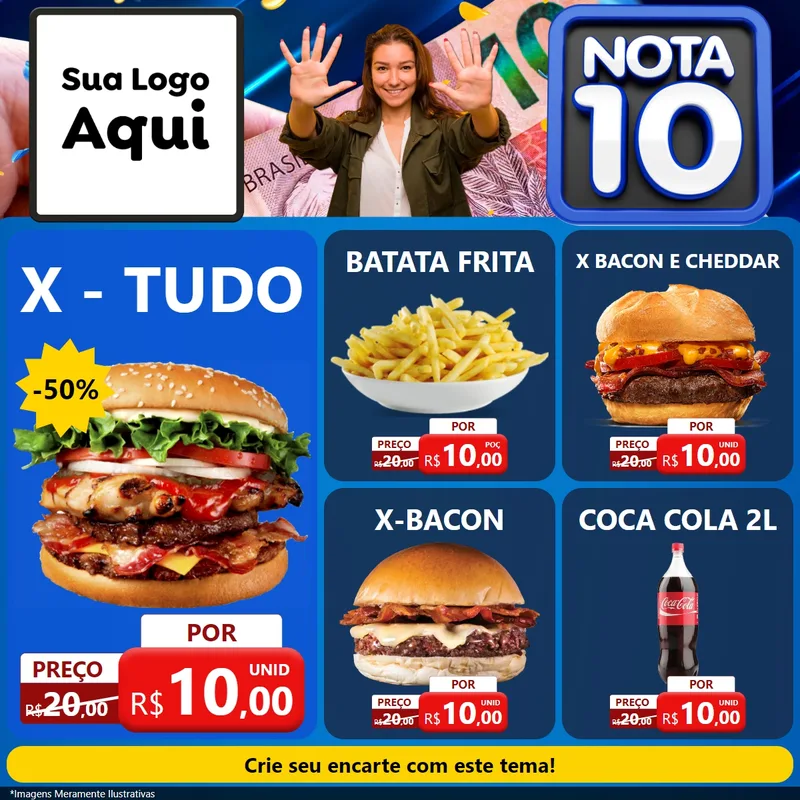 Modelo de Rede Social para Feed Facebook com o tema Nota 10 para Hamburgueria
