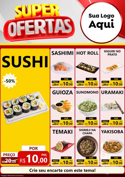 Modelo de Encarte para Encarte A4 Vertical com o tema Super Ofertas para Comida japonesa