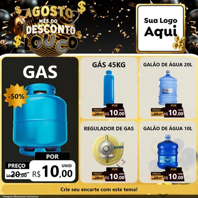Modelo de Rede Social para Feed Facebook com o tema Agosto Mês do Desconto Louco para Água e gás