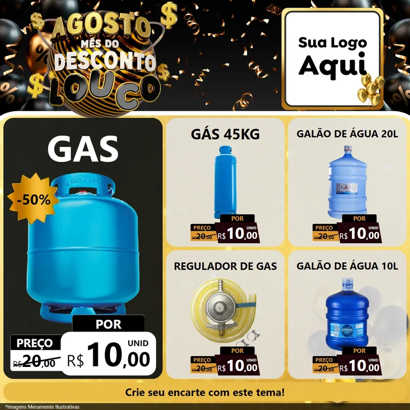 Modelo de Rede Social para Feed Facebook com o tema Agosto Mês do Desconto Louco para Água e gás