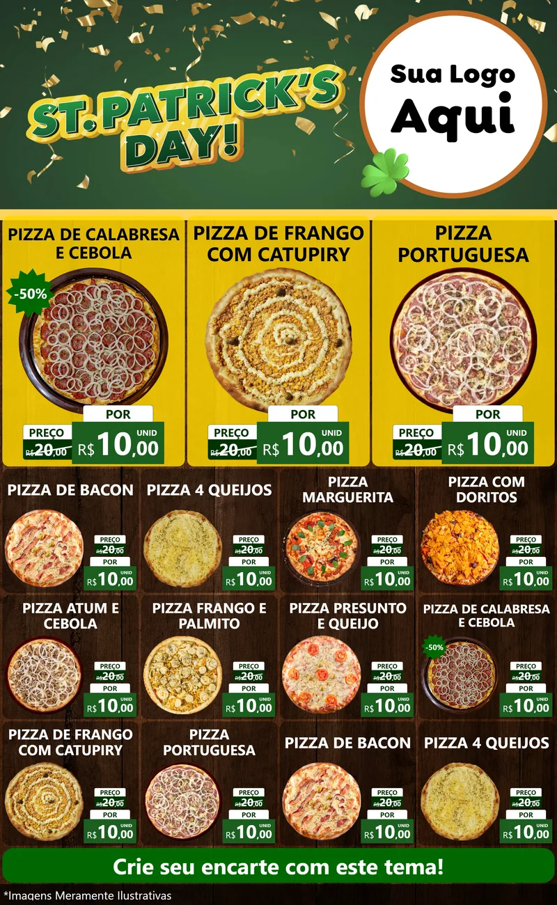 Modelo de Encarte para Encarte Grande com o tema St Patriks Day para Pizzaria