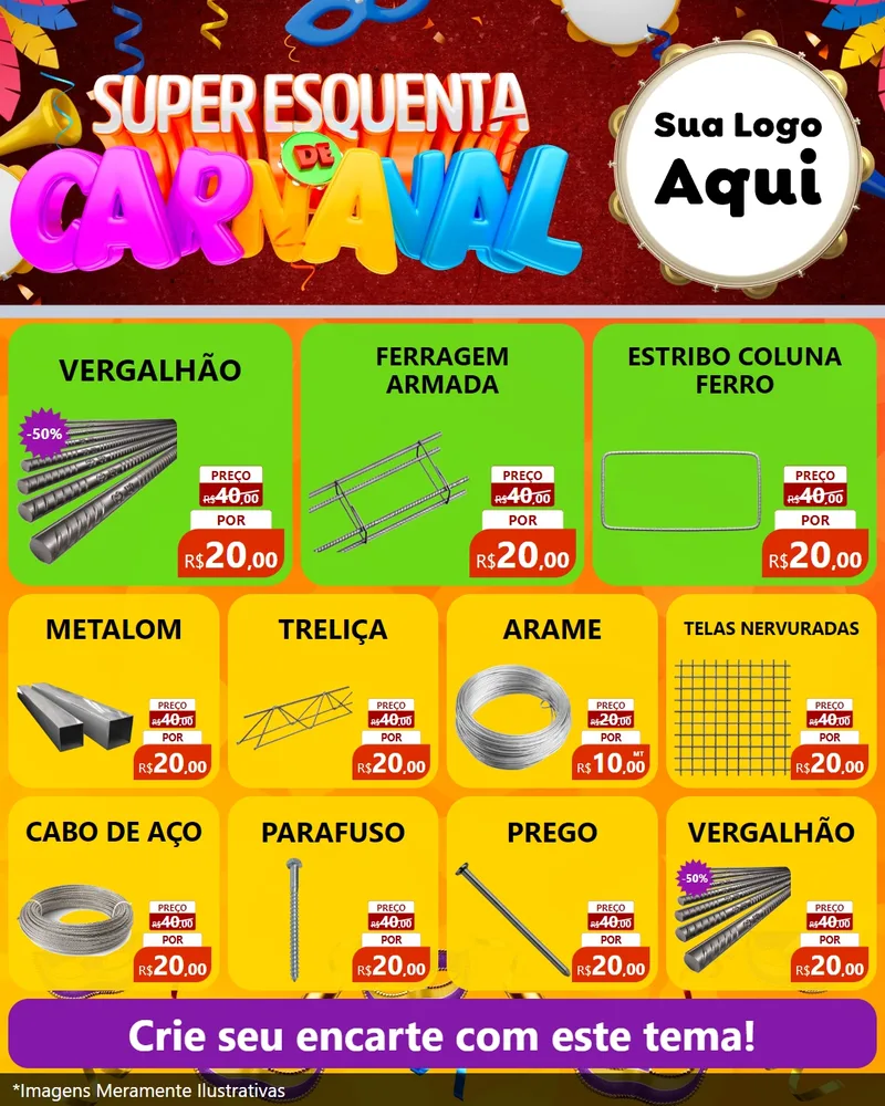 Modelo de Rede Social para Feed Instagram com o tema Super Esquenta de Carnaval para Ferragens