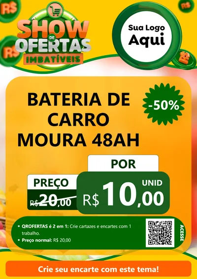Modelo de Cartaz para Cartaz A4 Vertical com o tema Show de Ofertas Imbatíveis para Baterias Elétricas