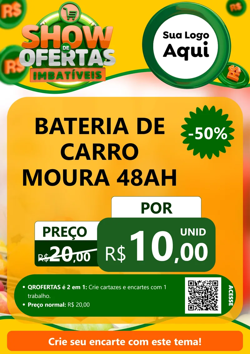 Modelo de Cartaz para Cartaz A4 Vertical com o tema Show de Ofertas Imbatíveis para Baterias Elétricas