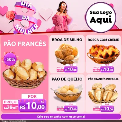 Modelo de Rede Social para Feed Facebook com o tema Dia da Mulher para Padaria