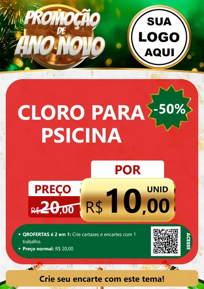 Modelo de Cartaz para Cartaz A4 Vertical com o tema Promoção de Ano Novo para Produtos para Piscina