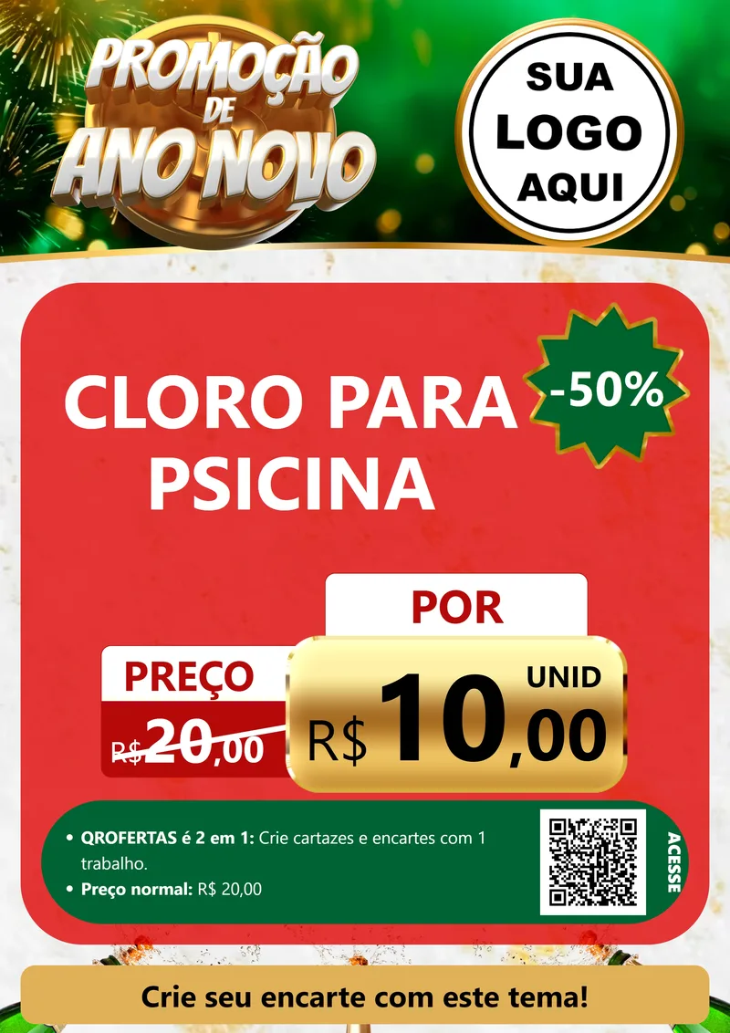 Modelo de Cartaz para Cartaz A4 Vertical com o tema Promoção de Ano Novo para Produtos para Piscina