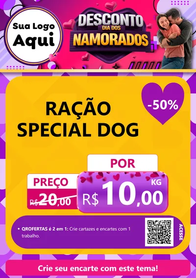 Modelo de Cartaz para Cartaz A4 Vertical com o tema Desconto Dia dos Namorados para Pet Shop