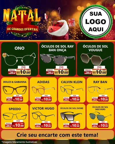 Modelo de Rede Social para Feed Instagram com o tema Natal de Grandes Ofertas para Óticas