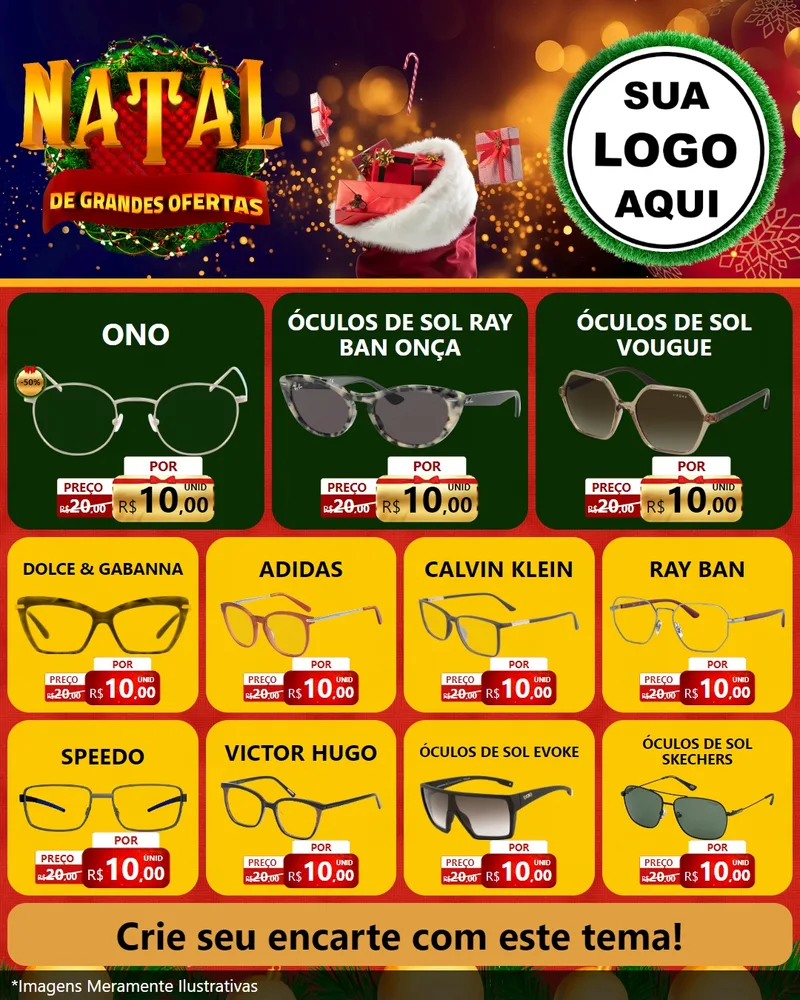 Modelo de Rede Social para Feed Instagram com o tema Natal de Grandes Ofertas para Óticas