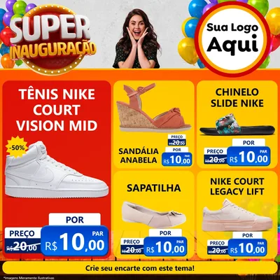 Modelo de Rede Social para Feed Facebook com o tema Super Inauguração para Calçados