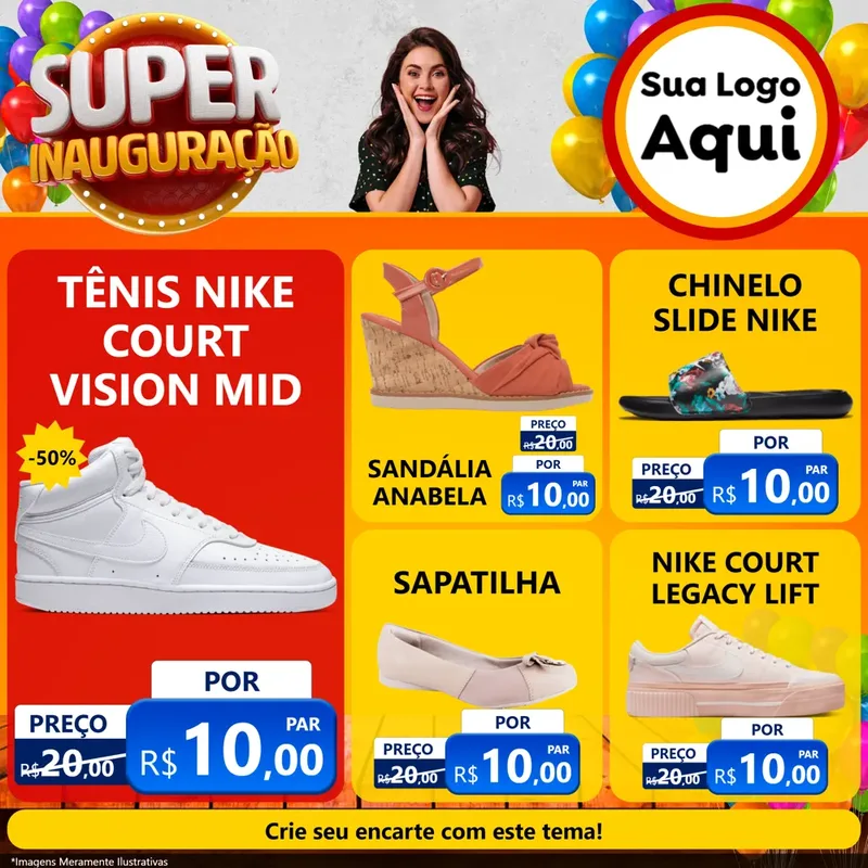 Modelo de Rede Social para Feed Facebook com o tema Super Inauguração para Calçados