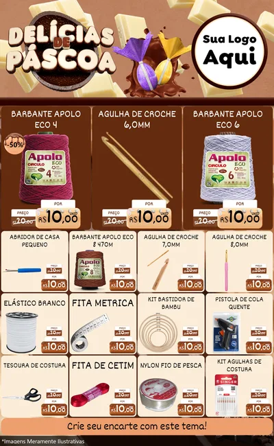 Modelo de Encarte para Encarte Grande com o tema Delícias de Páscoa para Armarinho e Aviamentos