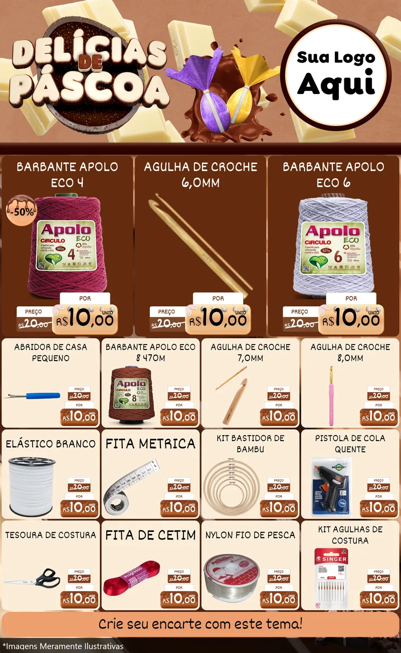Modelo de Encarte para Encarte Grande com o tema Delícias de Páscoa para Armarinho e Aviamentos