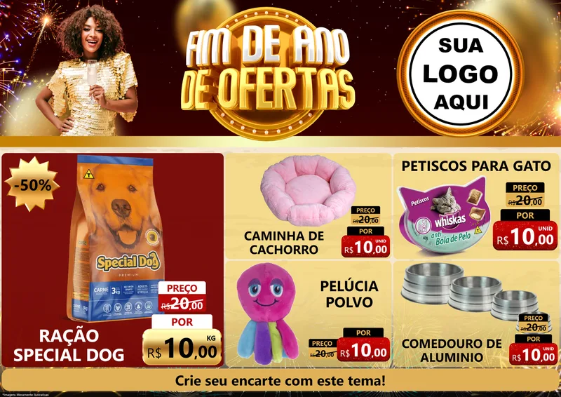 Modelo de Encarte para Encarte A4 Horizontal com o tema Fim de Ano de Ofertas para Pet Shop