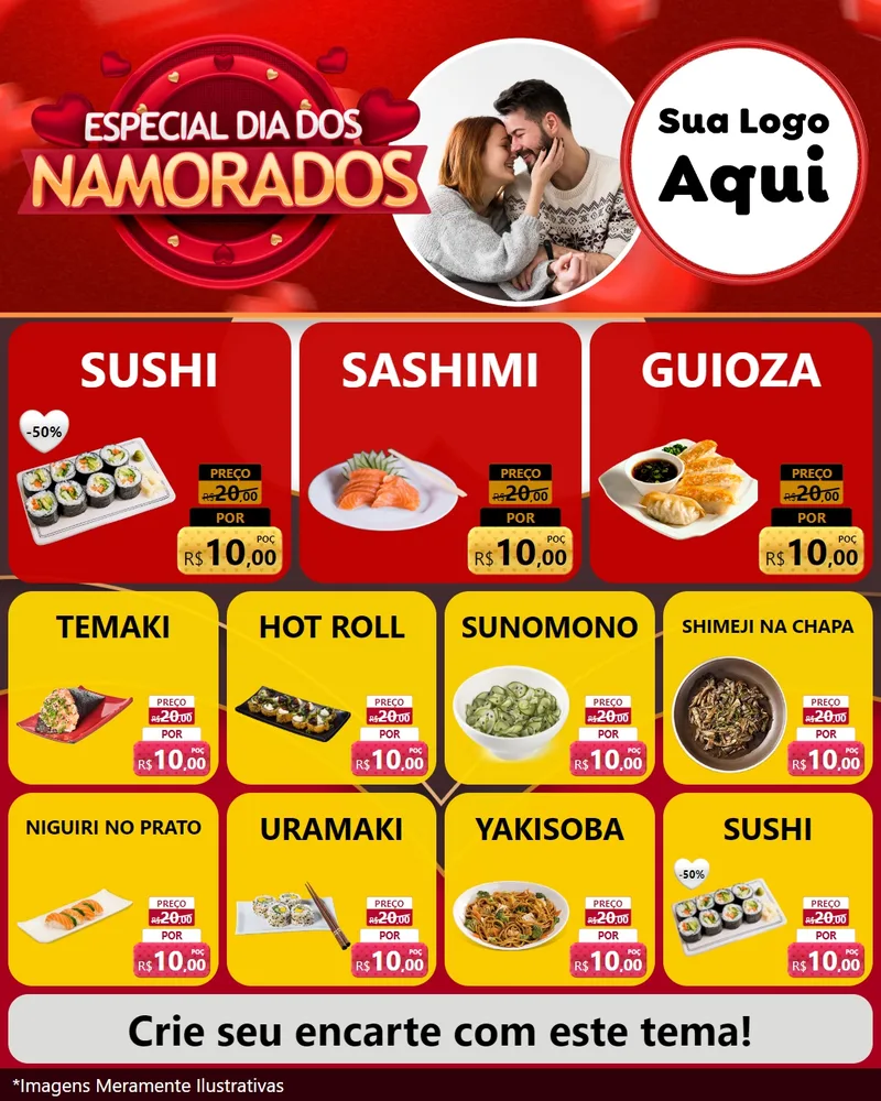 Modelo de Rede Social para Feed Instagram com o tema Especial Dia Dos Namorados para Comida japonesa