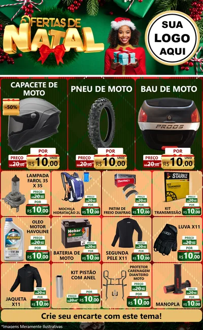 Modelo de Encarte para Encarte Grande com o tema Ofertas de Natal para Moto peças