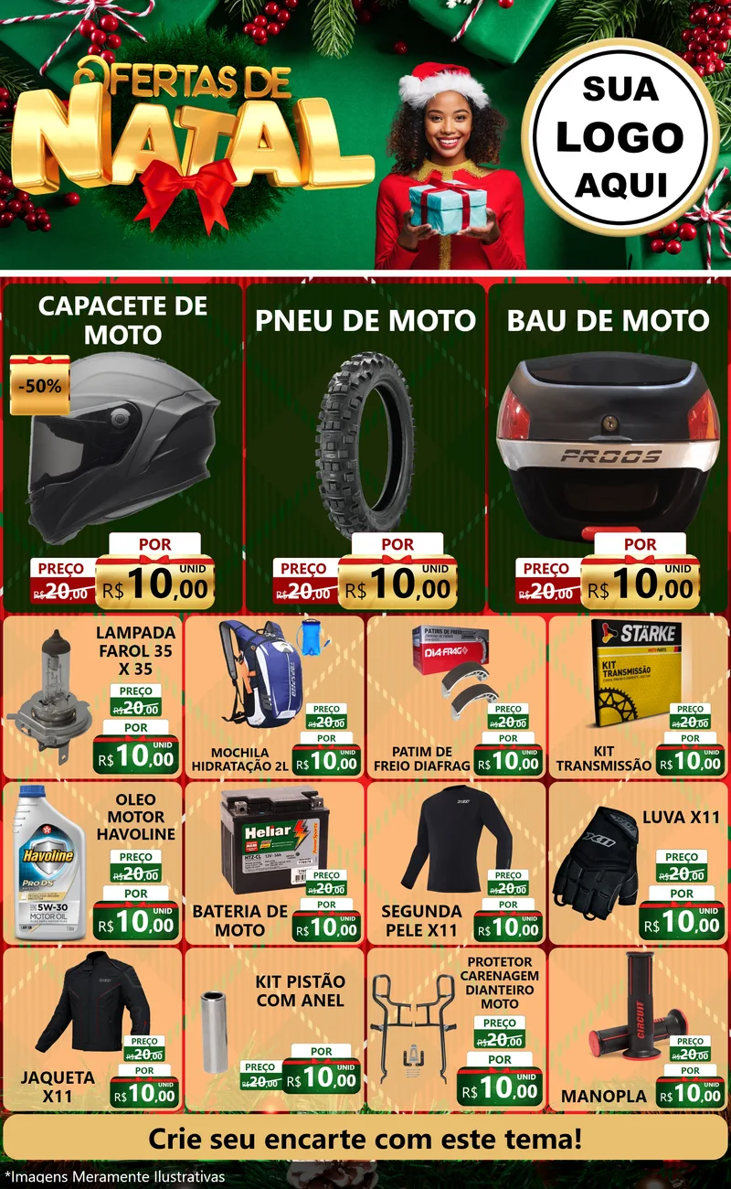 Modelo de Encarte para Encarte Grande com o tema Ofertas de Natal para Moto peças