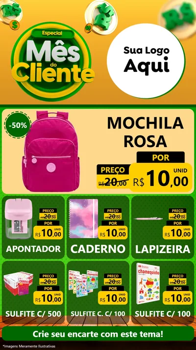 Modelo de Rede Social para Stories com o tema Especial Mês do Cliente para Papelaria