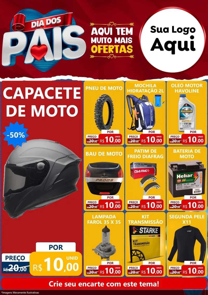 Modelo de Encarte para Encarte A4 Vertical com o tema Dia dos Pais para Moto peças