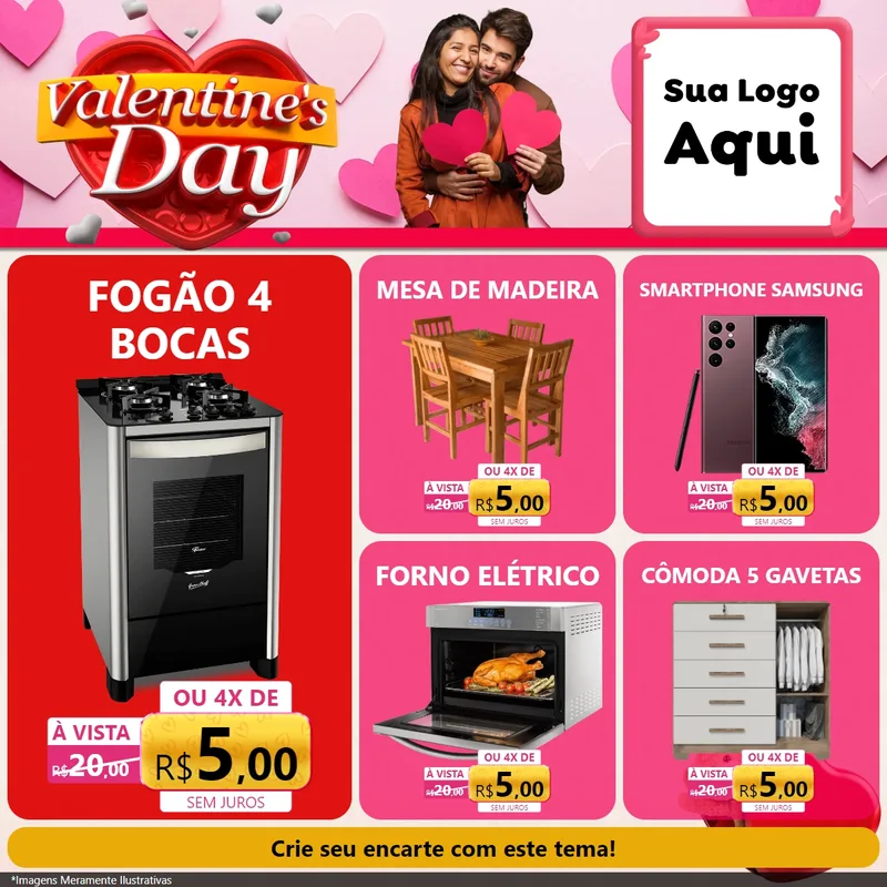 Modelo de Rede Social para Feed Facebook com o tema Valentine's Day para Móveis e Eletro