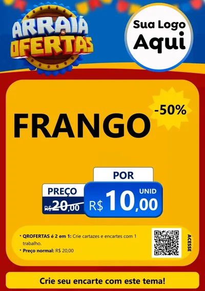 Modelo de Cartaz para Cartaz A4 Vertical com o tema Arraiá de Ofertas - Junina para Assados