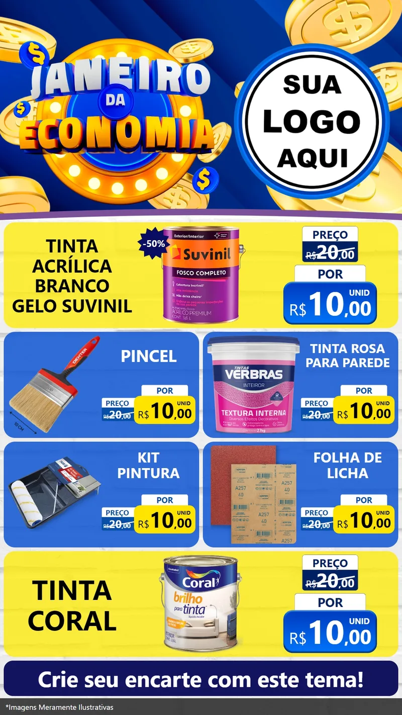 Modelo de TV para TV Vertical com o tema Janeiro da Economia para Tintas e Ferramentas