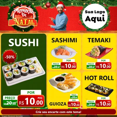 Modelo de Rede Social para Feed Facebook com o tema Promoção de Natal para Comida japonesa