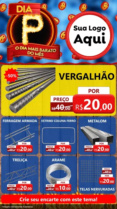 Modelo de Rede Social para Stories com o tema Dia P - O Dia Mais Barato Do Mês para Ferragens