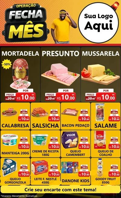 Modelo de Encarte para Encarte Grande com o tema Operação Fecha Mês para Frios e Laticínios
