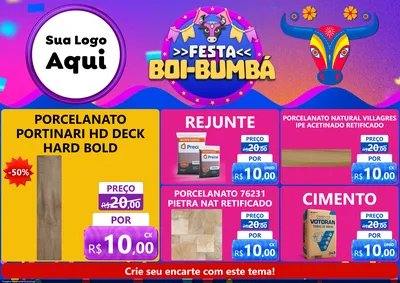 Modelo de Encarte para Encarte A4 Horizontal com o tema Festa Boi-Bumbá para Pisos e revestimentos