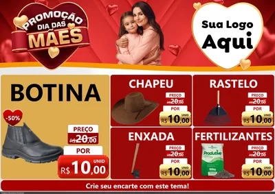 Modelo de Encarte para Encarte A4 Horizontal com o tema Promoção Dia das Mães para Agropecuária