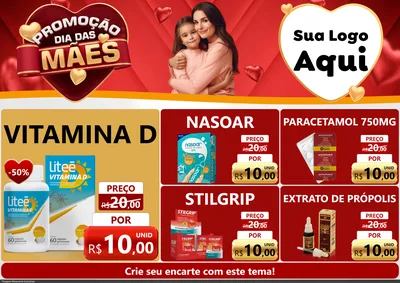 Modelo de Encarte para Encarte A4 Horizontal com o tema Promoção Dia das Mães para Farmácia