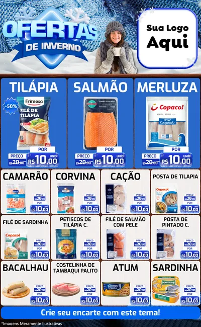 Modelo de Encarte para Encarte Grande com o tema Ofertas de Inverno para Peixaria